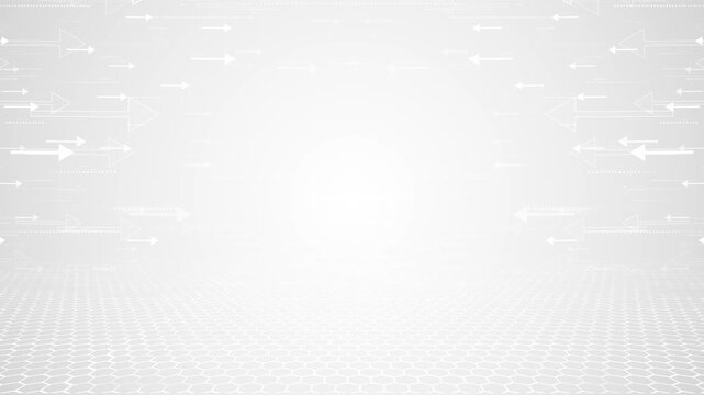 Futuristic White Arrow Flow and Digital Grid Technology Animation, Animated arrows move across grid, visualizing data transfer, direction, strategy, and progress. business technology content.