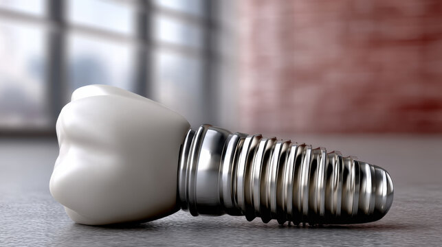 Dental implant titanium tooth artificial prosthetic realistic closeup metal Dental implant titanium tooth artificial