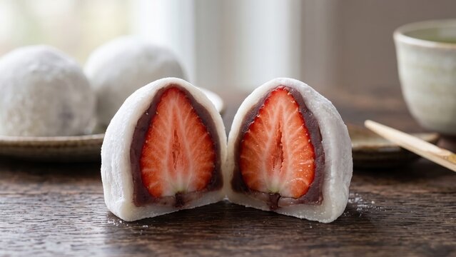 Strawberry Daifuku Mochi &ndash; Japanese Rice Cake with Red Bean Filling.
