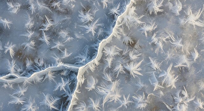 Natural white frost crystals on glass