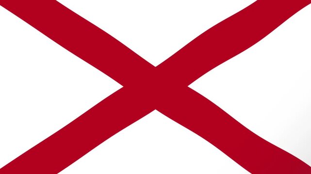 State flag of Alabama animated motion loop featuring red saltire cross on white background.