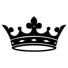 Elegant black crown silhouette graphic design element featuring ornate heraldic fleur de lis style detailing with displays bold black silhouette classic royal crown ornate details © Vectscape