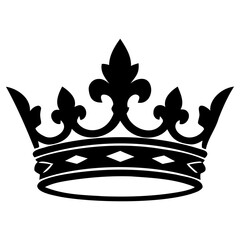 Elegant royal crown silhouette graphic design element featuring ornate fleur de lis decorative detailing style with solid black silhouette © Vectscape