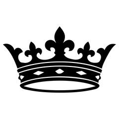 Elegant black royal crown silhouette featuring ornate fleur de lis decorative elements minimalist design with displays detailed black © Vectscape