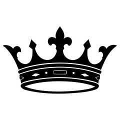 Elegant royal crown silhouette graphic design element featuring ornate heraldic fleur de lis style embellishments with black silhouette classic © Vectscape