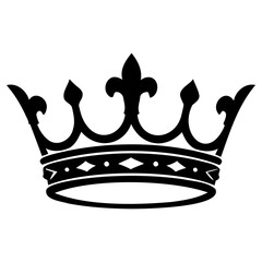 Elegant royal crown silhouette design featuring ornate fleur de lis decorative elements for heraldic graphic projects with bold black silhouette © Vectscape