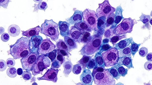 Cancer cell, microscopic malignant carcinoma, abnormal cellular growth, uncontrolled proliferation, disease causing mutation, oncology research, medical therapy development, treatment for recovery.