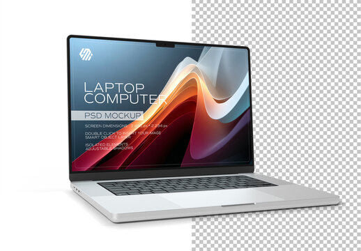 Silver Laptop Computer Isolated on White Mockup