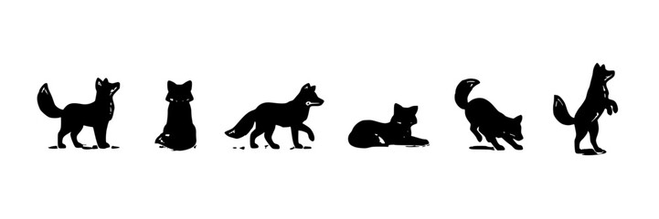 Fototapeta premium Wild Canine Silhouettes Icons, Animal Vector Set, Graphic Design Elements Featuring Fox, Wolf