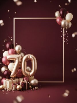 Luxury 70th Birthday Celebration Backdrop with Gold Frame and Balloons