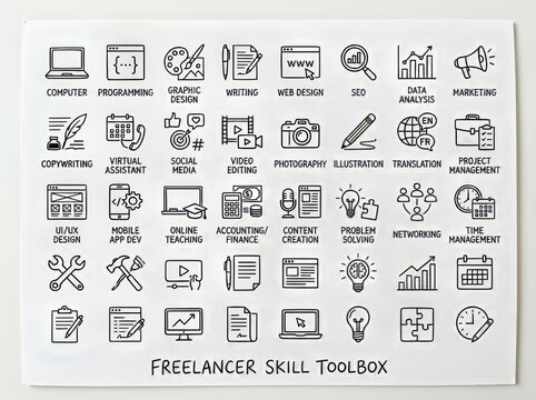 Freelance Professional Skill Icons Toolbox for Productivity.