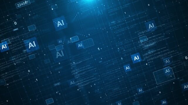 AI binary digits, programming across digital screens, code interface. artificial intelligence, software development, machine learning, cybersecurity, automation, data science, developer presentations.