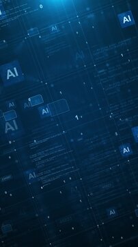 Glowing code panels, data, connected interface advanced technology AI programming, cloud computing, algorithms, app development, system monitoring, network security, analytics, digital transformation.