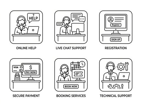 Customer Service Icons for Digital Support Services.