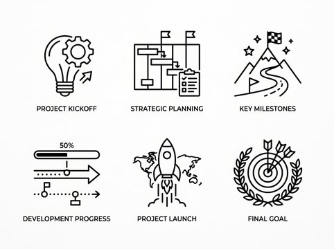 Project Management Stages and Phases Visual Icons Set.