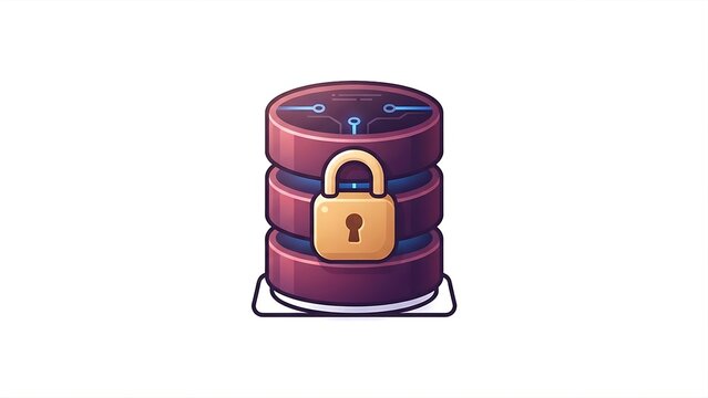  Secure Relational Database Stack with Padlock 3D Isometric Icon Isolated on White Background