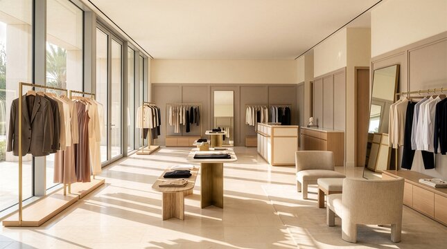 Modern clothing showroom with panoramic windows