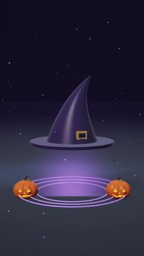 Purple Witch Hat Floating Above Glowing Magic Circle