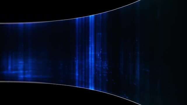 Abstract particle motion with vibrant colors, digital flowing particles, VR, futuristic sci-fi, tech innovation, and immersive cyber space background
