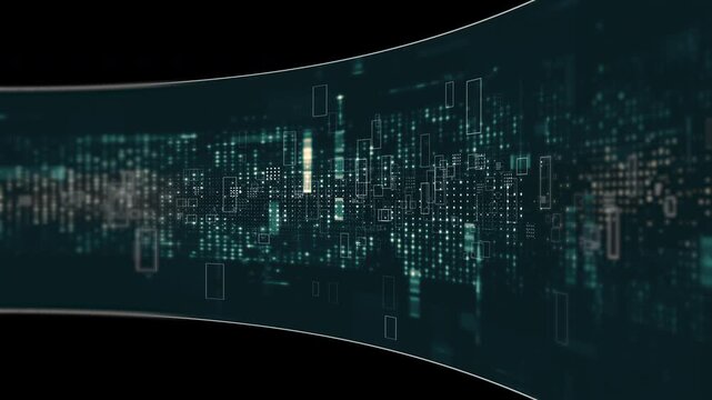 Abstract particle motion with vibrant colors, digital flowing particles, VR, futuristic sci-fi, tech innovation, and immersive cyber space background