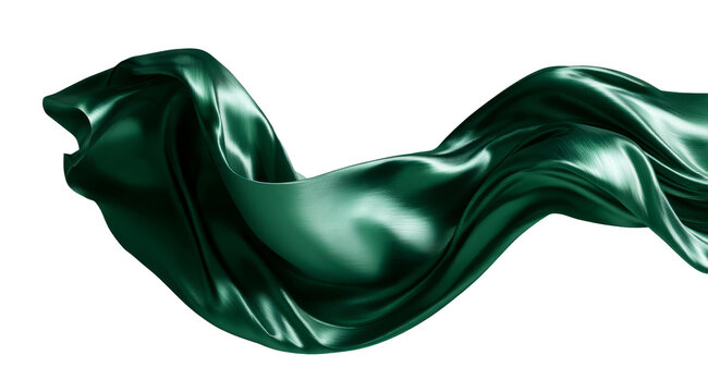 Flowing Emerald Green Satin Fabric Isolated
