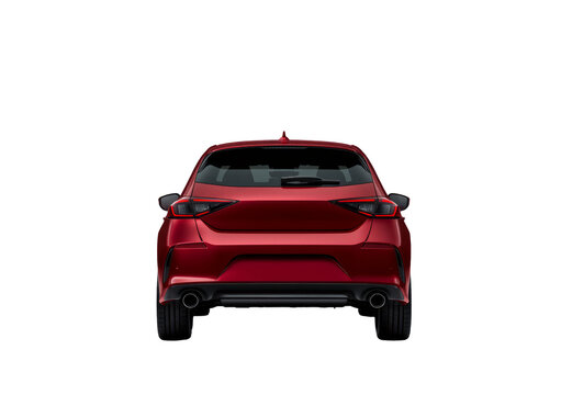 Rear View of Modern Red Hatchback Car Isolated