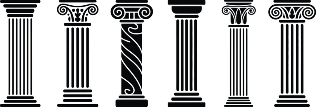 Set of six classical Greek column styles pillar architecture
