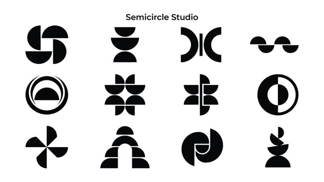 Collection of Modern Minimalist Abstract Geometric Black and White Logo Icons