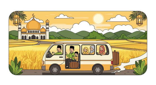Van full of people traveling for Eid al-Fitr holiday.