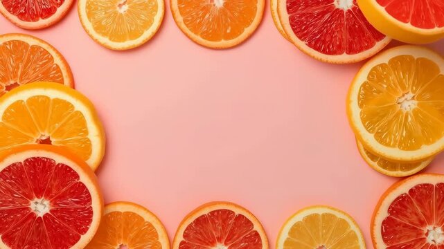 Citrus Fruit Orange Grapefruit Slice Pink Background Vibrant Arrangement Food Border