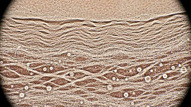 Healthy skin supported by adequate nutrients, showing an intact skin barrier with well-organized skin cells, healthy collagen fibers, and balanced moisture across the tissue