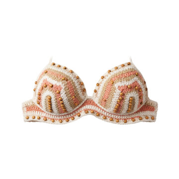 Boho Crochet Bikini Top with Wooden Beads Detail