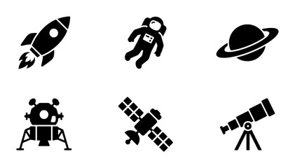 Space Icons Set: Rocket, Astronaut, Planet, Lander, Satellite, Telescope, Cosmic Exploration © Arko