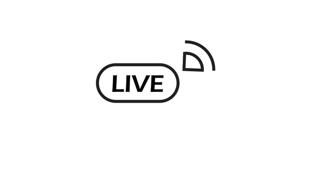 Live broadcast icon with text live and signal waves for streaming
