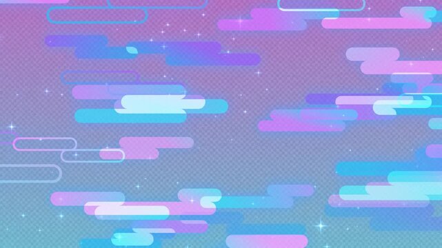 ピンク＆ブルーの未来的な和風な雲模様　星あり・ゆっくりフェード　ループ