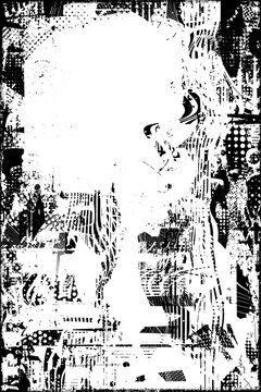 Glitch distorted grungy isolated layers . Design element for brochure, social media, posters, flyers. Overlay texture.Textured banner with Distress effect .Vector halftone dots . Screen print texture