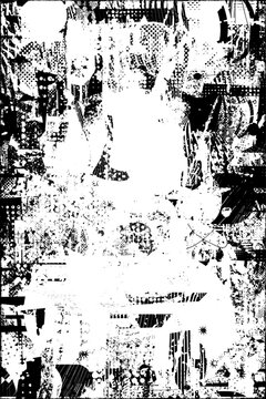 Glitch distorted grungy isolated layers . Design element for brochure, social media, posters, flyers. Overlay texture.Textured banner with Distress effect .Vector halftone dots . Screen print texture