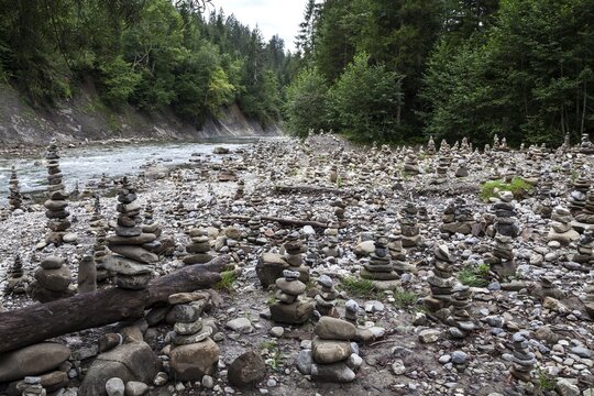 Cairn on the bank of the Breitach, near Oberstdorf, Oberallg&auml;u, Allg&auml;u, Bavaria, Germany
