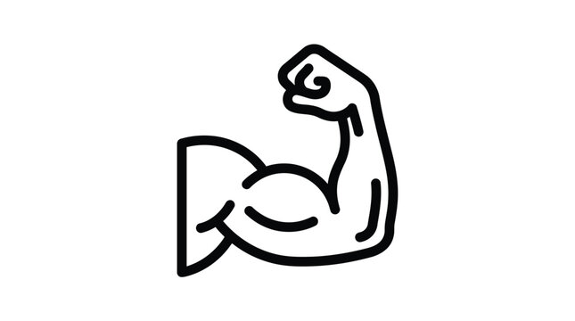 Muscular arm flex icon showing strength and power as a clean black and white vector illustration