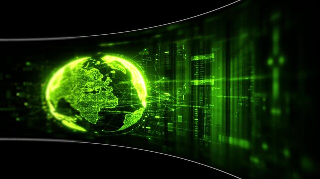 Abstract particle motion with vibrant colors, digital flowing particles, VR, futuristic sci-fi, tech innovation, and immersive cyber space background