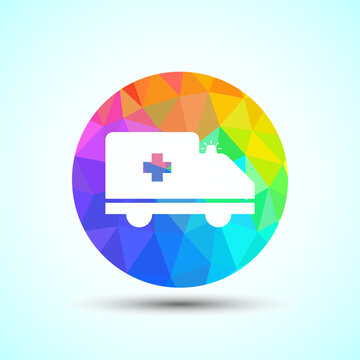 Circular geometric ambulance icon in rainbow colors for medical design concepts.