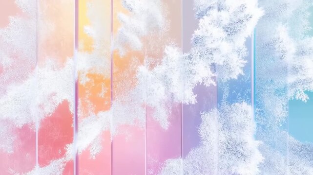Pastel Color Ice Crystal Pattern Frosty Glass Panel with Delicate Snowflake Winter Texture