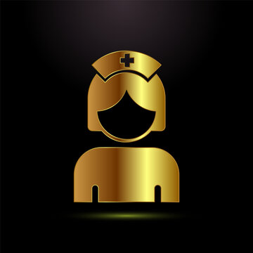 Golden nurse avatar icon, healthcare professional silhouette on black background.