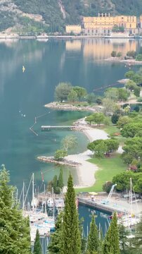 Lake Garda with mountain panorama near the town of Riva del Garda, Italy.