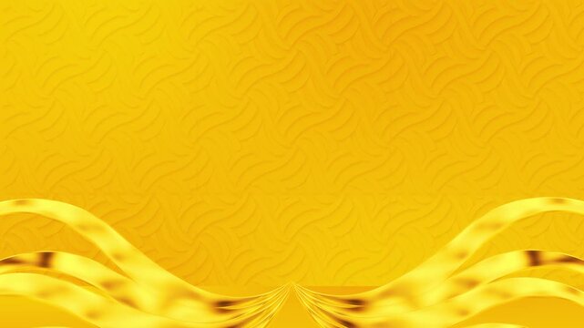 Flowing golden ribbons frame a yellow patterned with central copy space rich, luxury branding, award ceremonies, festive promotions, wedding invitations, product showcases, premium titles celebration