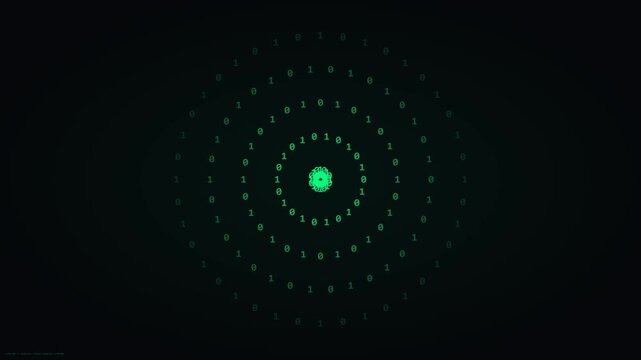 BINARY - Digital Pulse glowing green code forming concentric circles in cyberspace