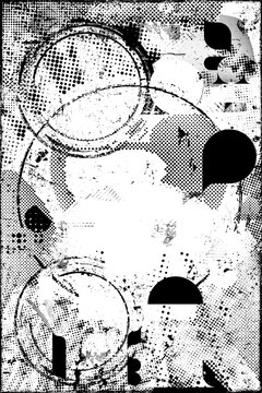 Glitch distorted grungy isolated layers . Design element for brochure, social media, posters, flyers. Overlay texture.Textured banner with Distress effect .Vector halftone dots . Screen print texture