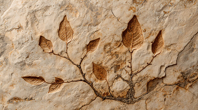 Ancient Botanical Fossil Texture with Autumn Mineral Stains and Stone Layers