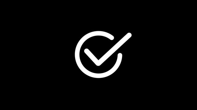 White check mark animation. Yes tick. Correct check mark symbol. Yes sign. Correct vote icon on black background. 4k video animation concept.