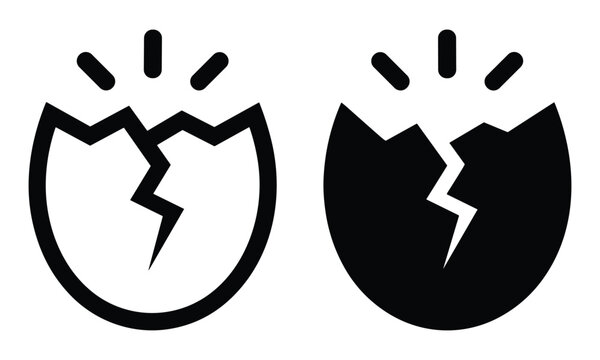 Set of high contrast minimalist black and white cracked egg icons representing the hopeful moment of birth for web design.